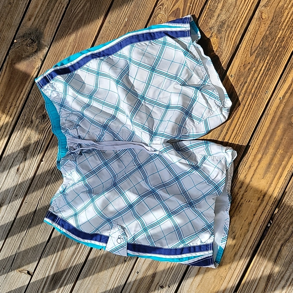 Blue and teal swim trunks
